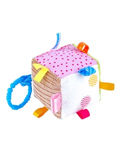Игрушка подвеска Мякиши Кубик с петельками и погремушкой развивающий для малышей С-трейд