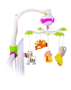 Мобиль музыкальный карусель в кроватку для новорожденных с игрушками Зоопарк Жирафики