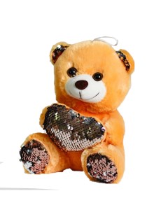 Мягкая игрушка Медведь с сердцем пайетки розово серебряный 4471229 Nobrand