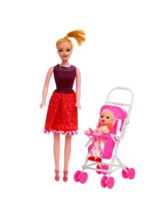 Кукла модель Мама с дочкой с коляской МИКС Sima-land