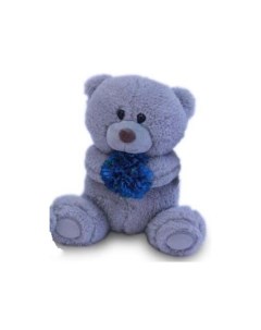 Mягкая игрушка Медведь плюшевый серый с синим цветком 16 см Oktoys