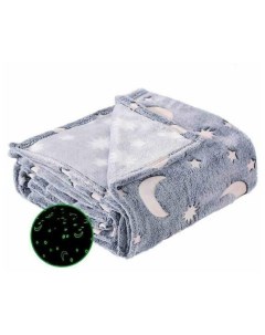 Детский плед Magic Glow Blanket Звёздное небо и луна светится в темноте серый 170х100 см Nobrand