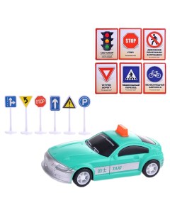 Игровой набор Дорожное движение с машинкой 6 карточек на знание дорожных знаков Yako toys