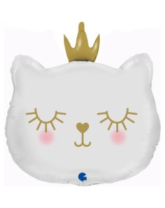 Шар фольгированный 26 Котёнок принцесса 1 шт фигура цвет белый Grabo