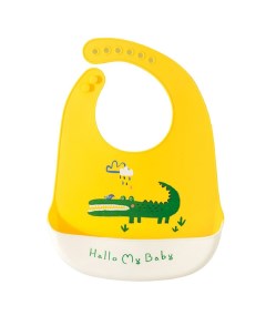 Нагрудник силиконовый на кнопках с карманом Крокодил цвет желтый белый Mum&baby