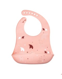 Нагрудник детский Мишка на севере силиконовый с карманом цвет розовый Mum&baby