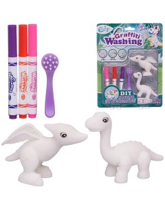 Набор для творчества Junfa Динозаврики 2 фигурки для раскраски 3 фломастера фиолет щетка Junfa toys