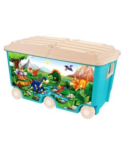 Ящик для игрушек на колёсах с декором 66 5 л цвет голубой Пластишка