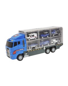 Набор из 7 игрушечных машин автовоз и полицейский транспорт с подвижными элементами Urm