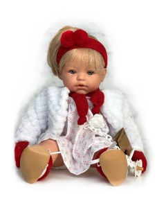 Кукла Сьюзи в белом полушубке с красным шарфом варежками и повязкой 47 см 47012A Lamagik