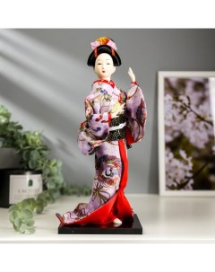 Кукла коллекционная Японка в цветочном кимоно с бабочкой на руке 30х12 5х12 5 см Nobrand
