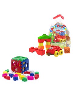Развивающие игрушки Сортер Кубик большой Конструктор Кноп Кнопыч 36 дет Karolina toys
