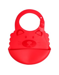 Нагрудник детский силиконовый с карманом Котик цвет красный Mum&baby