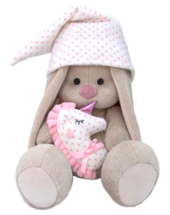 Мягкая игрушка Зайка Ми с розовой подушкой единорогом 18 см Budi basa