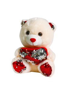Мягкая игрушка Медведь с сердцем пайетки цвет красно серебряный 4471228 Nobrand