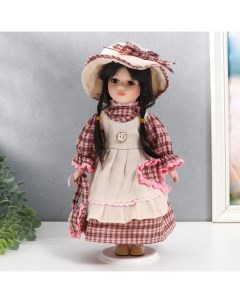 Кукла коллекционная керамика Олеся в платье и шляпке в клетку 30 см Nobrand