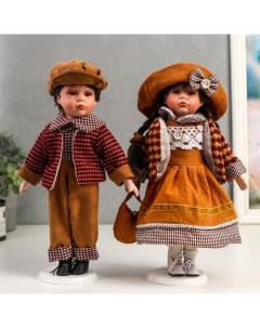 Кукла Парочка 2 шт Поля и Кирилл в одежде цвета охра 30 см Nobrand