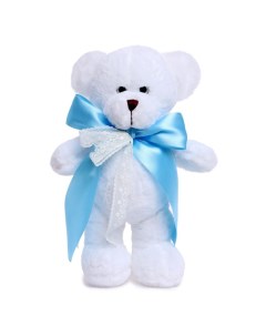 Мягкая игрушка Медведица Сильва с голубым атласным бантом 33 см Unaky soft toy