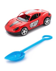 Песочный набор Детский автомобиль Молния красныйЛопатка 50 см голубая Karolina toys