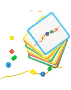 Развивающая игра шнуровка Бусины с карточками Учим счёт цвета и формы Забияка