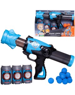 Бластер игрушечный Junfa Пистолет c 12 мягкими шариками и 3 банками мишенями голубой 2 Junfa toys