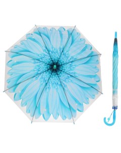 Зонт трость полуавтоматический Гербера со свистком голубой 41 см Sima-land