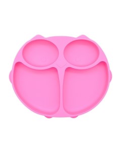 Детская силиконовая тарелка с крышкой Сова розовая Aiden-kids