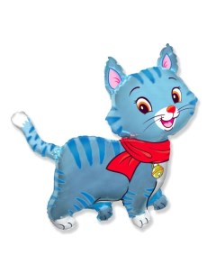 Шар фольгированный 30 Кошечка с шарфом цвет голубой Flexmetal