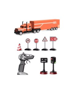 Машинка Р У Тяжелый грузовик 1 16 в наборе с дорожными знаками оранжевый Crazon