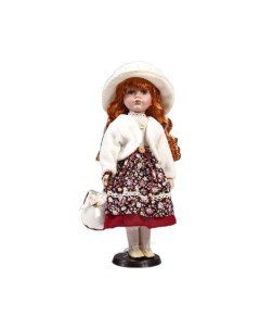 Кукла коллекционная керамика Наташа в платье в цветочек и белом пиджаке 40 см Кнр