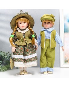 Кукла коллекционная парочка Вика и Антон розочки на зелёном набор 2 шт 40 см Nobrand