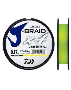 Шнур плетеный J Braid x4 0 10 мм 3 8 кг 135 м цвет желтый Daiwa