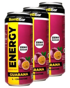 Энергетический напиток без сахара с Л карнитином ENERGY 3шт по 500мл Маракуйя Bombbar