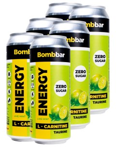 Энергетический напиток без сахара с Л карнитином energy 6шт по 500мл лайм мята Bombbar
