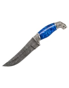 Нож ручной работы Гюрза Дамасская сталь рукоять акрил синий Mirus group