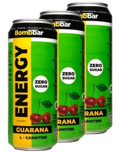 Энергетический напиток без сахара с Л карнитином ENERGY 3шт по 500мл Вишня Bombbar