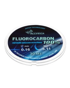 Леска монофильная FX Fluorocarbon 100 30м 0 16мм 3 11кг флюорокарбон 100 Allvega