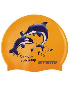 Шапочка для плавания детская до 56 см оранжевая дельфины силикон PSC401 Atemi