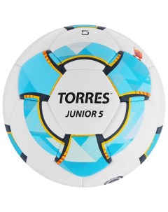 Мяч футбольный Junior 5 р 5 390 410 г 3 сл 32 п руч сш белый синий желтый Torres