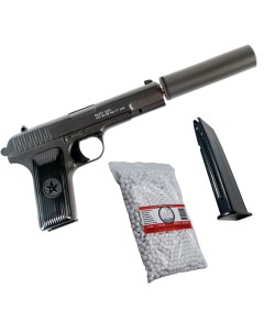Пневматический пистолет ТТ с глушителем шарики 1000 шт 6мм дополнительный магазин Galaxy