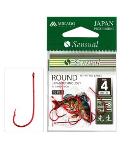 Крючки рыболовные Sensual Round с засечками 4 RED 10 шт Mikado