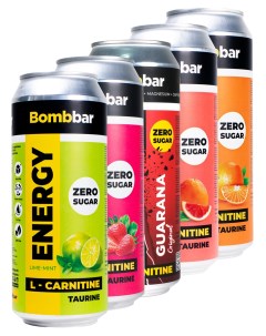 Энергетик напиток без сахара с Л карнитином ENERGY Ассорти 5шт по 500мл Bombbar