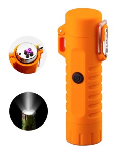 Зажигалка USB водонепроницаемая с фонарем оранжевая Lighters