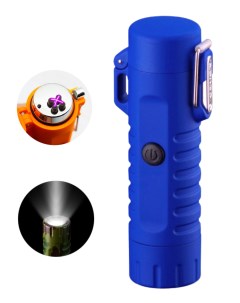 Зажигалка USB водонепроницаемая с фонарем синяя Lighters