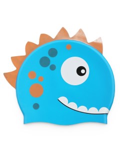 Шапочка для плавания детская до 56 см динозаврик голубой силикон Mystyle