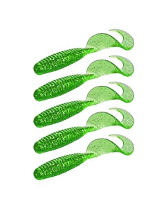 Силиконовая приманка твистер со спиральным хвостом Зелёный набор 5 шт Bambucho
