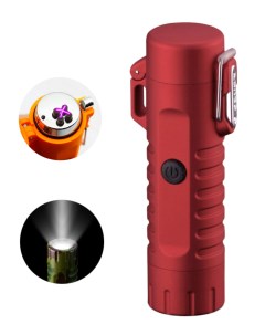 Зажигалка USB походная водонепроницаемая с фонарем красная Lighters
