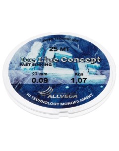 Леска монофильная Ice Line Concept 25 м 0 09 мм 1 07 кг прозрачная Allvega