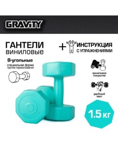 Виниловые гантели DK4144 восьмиугольные 1 5 кг х 2 шт бирюзовые Gravity