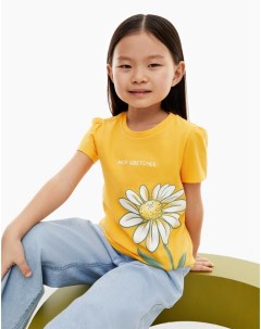 Жёлтая футболка с ромашкой для девочки Gloria jeans